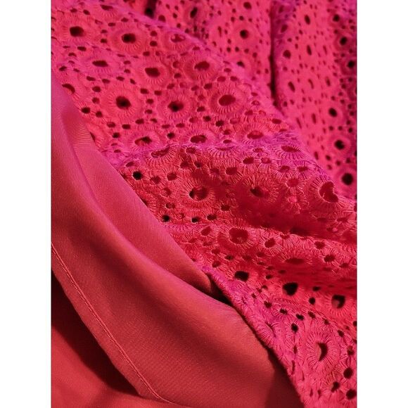 Halogen Eyelet Pleated Hot Pink Midi Skirt Size 4 Spring Summer - Picture 5 of 8